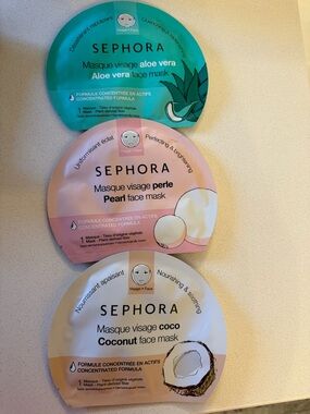 SEPHORA Aloe Vera, Pearl & Coconut Face Mask Set — Green, Pink, Cream